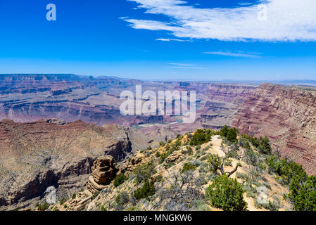 Amazing view of the Desert View Watchtower from Lipan Point in the Grand Canyon, Arizona, USA Stock Photo