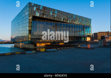 harpa concert hall in the bay of Rekjavik at late evining, Iceland april 2018 Stock Photo