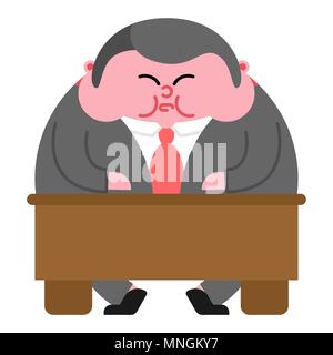 Fat boss and table. Thick Director. Office leader Vector illustration Stock Vector