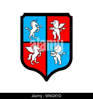 Shield and Animals heraldic set symbol. Pegasus and Lion and Gryphon. Sign Beast for coat of arms. Royal Vector illustration Stock Vector