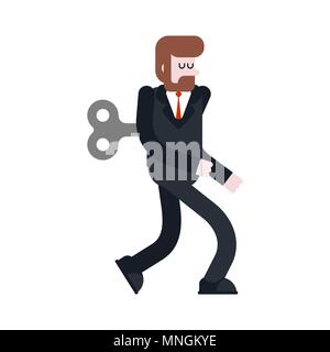 Businessman Clockwork Key. Business toy robot mechanism gear. Vector illustration Stock Vector