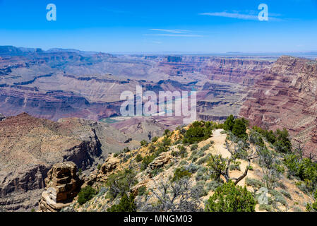 Amazing view of the Desert View Watchtower from Lipan Point in the Grand Canyon, Arizona, USA Stock Photo