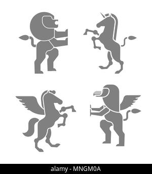 Animals heraldic set symbol. Pegasus and Lion and Gryphon. Sign Beast for coat of arms. Royal Vector illustration Stock Vector