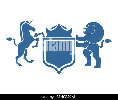 Lion and Unicorn Shield heraldic symbol. Sign Animal for coat of arms. Vector illustration Stock Vector