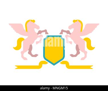Pegasus and Shield heraldic symbol. Sign Animal for coat of arms. Royal Horse Vector illustration Stock Vector