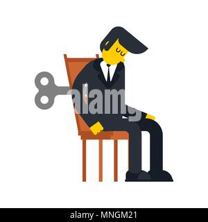 Businessman Clockwork Key. Business toy robot mechanism gear. Vector illustration Stock Vector