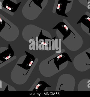 Cat sleeps pattern seamless. Sleeping pet ornament. Vector illustration Stock Vector