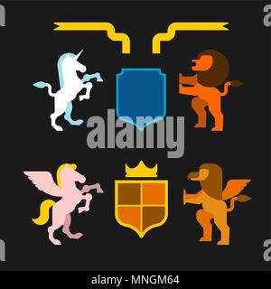 Animals heraldic set symbol. Pegasus and Lion and Gryphon. Sign Beast for coat of arms. Royal Vector illustration Stock Vector