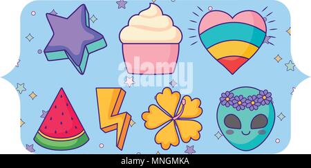 banner with cupcakes and watermelon pattern over white background, vector illustration Stock Vector