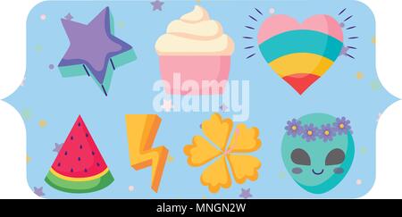 banner with cupcakes and watermelon pattern over white background, vector illustration Stock Vector
