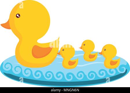 cute duck and little ducks  over white background, colorful design. vector illustration