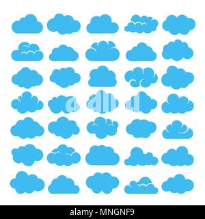 Blue cartoon clouds isolated on white background vector illustration big set Stock Vector