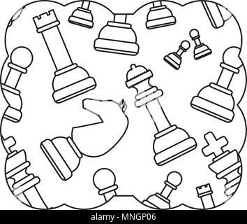 decorative frame with chess pieces pattern over white background, vector illustration Stock Vector