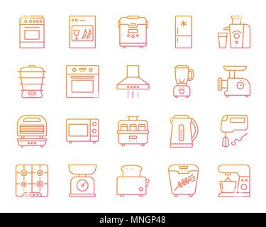 Kitchen Appliance thin line icons set. Outline vector web sign kit of equipment. Electronics linear icon collection includes microwave, gas, cooker. C Stock Vector