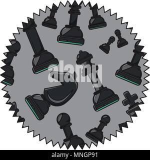 seal stamp with chess pieces pattern over white background, vector ...