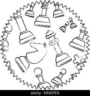 seal stamp with chess pieces pattern over white background, vector ...