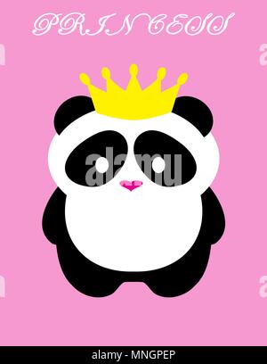 Vector illustration of a cute panda bear. Little Panda Bear princess with a crown. Stock Vector