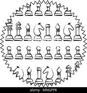 seal stamp with chess pieces pattern over white background, vector ...