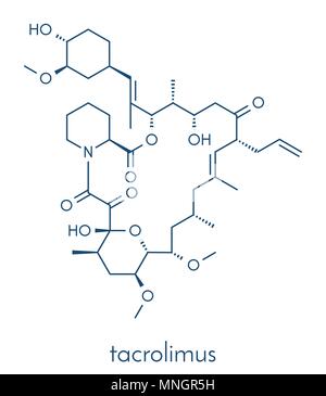 Tacrolimus (fujimycin, FK-506) immunosuppressant drug molecule. Skeletal formula. Stock Vector