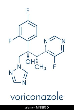 Voriconazole antifungal drug molecule (triazole class). Skeletal formula. Stock Vector