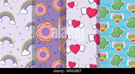 rainbow and hearts patterns, colorful design. vector illustration Stock Vector