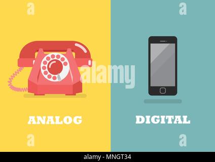 Retro phone in Analog Age and modern phone in Digital Age. Vector illustration Stock Vector