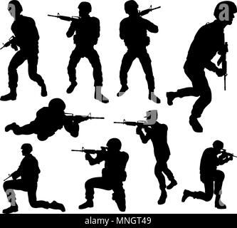 Soldier Detailed High Quality Silhouettes Stock Vector