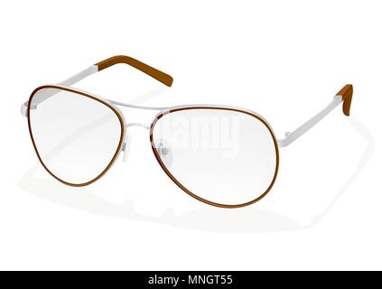 Glasses vector realistic illustration. Stylish fashion spectacles with transparent lenses and iron silver rim glasses, elegant trendy accessory, isolated on white background Stock Vector
