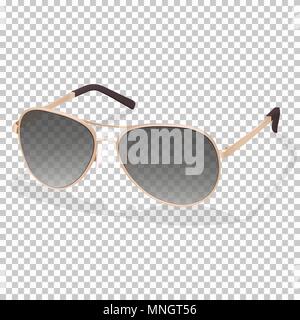 Sunglasses, vector realistic illustration. Stylish fashion graceful dark glasses with iron golden rim glasses, elegant trendy accessory, isolated on transparent background Stock Vector