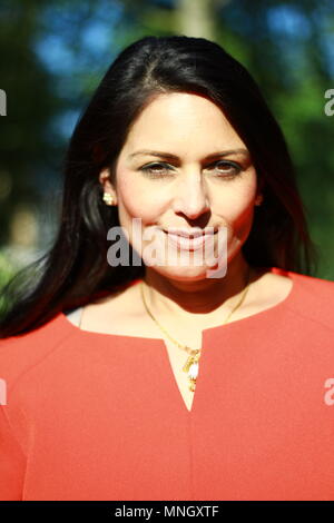 2018 May 15th PRITI PATEL Conservative party Member of Parliament for Witham photographed at College Green, Westminster, London. PRITI PATEL MP. FAMOUS POLITICIANS. FAMOUS MPS. RUSSELL MOORE PORTFOLIO PAGE. Stock Photo