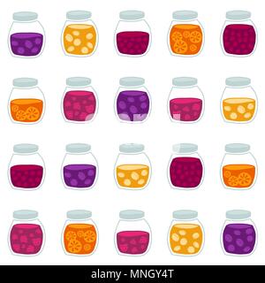 Seamless pattern with sweet jams, holiday background. Endless texture, harvest background. Dessert backdrop. Seamless vector. For decoration, wallpape Stock Vector