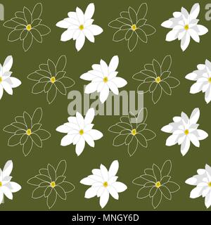 Yellow Lotuses in the pond. Dark green Seamless pattern. Plain dark background with Lake Water Lilies. Shadeless ornament. Bright seamless pattern wit Stock Vector