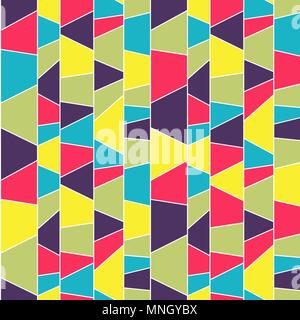 Mosaic pattern with lines, triangles and other figures. Stylized  texture with colorful trapeziums. Puzzle background for decoration or backdrop. Stock Vector