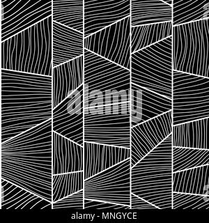 Stylized  texture with black and white lines and hand drawn elements. Monochrome puzzle background for decoration or backdrop. Stock Vector