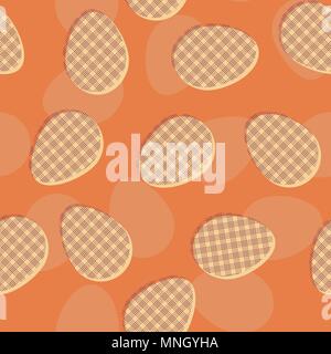 Stylized texture with plaid ornament on the eggs. Flat traditional background for decoration or backdrop. Stock Vector