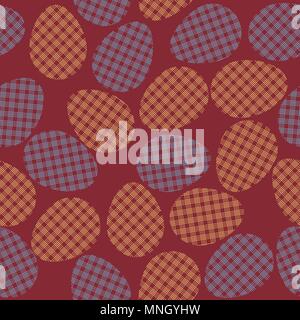 Stylized texture with plaid ornament on the eggs. Flat traditional background for decoration or backdrop. Stock Vector