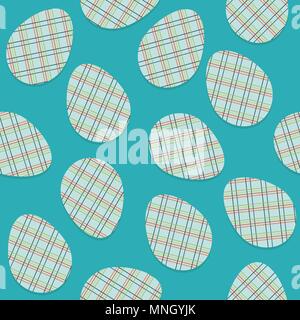 Stylized texture with plaid ornament on the eggs. Flat traditional background for decoration or backdrop. Stock Vector