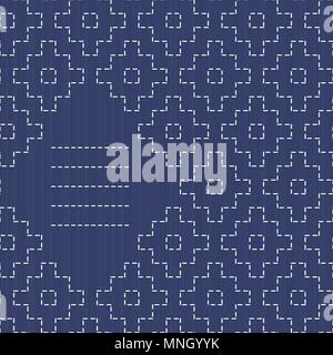 Traditional Japanese Embroidery Ornament with rhombs and place for your text. Vector seamless pattern. Text frame. Sashiko motif - diamonds. Abstract  Stock Vector