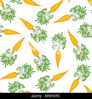 Colorful carrot pattern. Summer harvest background. Seamless image. Orange carrots. Endless vegetable texture. Repeating harvest backdrop. Vegetarian  Stock Vector