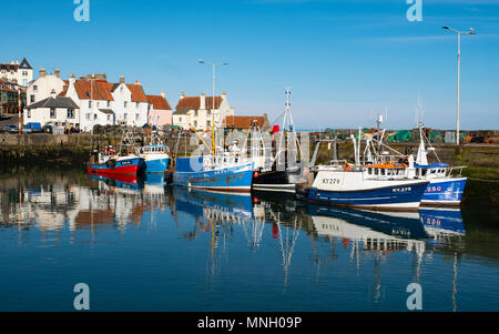 Fishing harbour with many fishing boats at Pittenweem in East Neuk of Fife, Scotland, United Kingdom Stock Photo