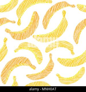 Seamless image with scratched bananas. Summer harvest background. Banana vector pattern. Endless fruit texture. Repeating harvest backdrop. Vegetarian Stock Vector
