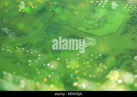 Computer mainboard pathways with soft double exposure bokeh shift Stock Photo