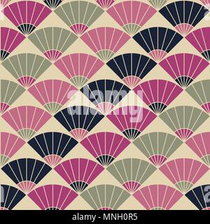 Abstract fan backdrop. Based on Traditional Japanese Embroidery. Colorful Seamless pattern. Based on Sashiko stitching - uchiwa. Stock Vector