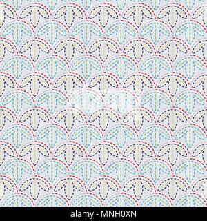 Classic japanese quilling. Sashiko. Seamless pattern. Abstract backdrop. Geometric background. Needlework texture. Pattern fills. For decoration or pr Stock Vector