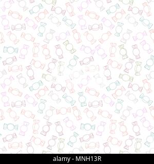 Outline twisted candies. Seamless pattern. Sweet food background. Set of colorful twisted candies. Endless ornament. Tender colored pattern for decora Stock Vector