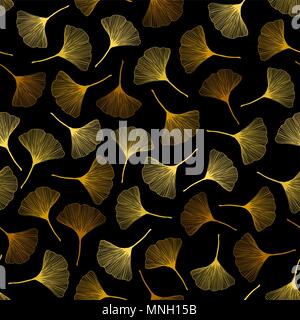 Seamless pattern with ginkgo leaves. Autumn texture. Bright colors. Fall illustration. Colorful background. Contrast leaf backdrop. For wallpaper, pat Stock Vector