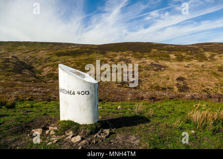 This is the number 6 marker memorial post to remember the 10 Pendle witches hanged at Lancaster prison in 1612. Tercet 6 is named as Elizabeth Device Stock Photo