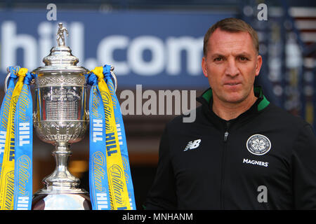 Hampden Park, Glasgow, UK. 17th May, 2018. Scottish Cup Final preview; Brendan Rodgers poses with the Scottish Cup Credit: Action Plus Sports/Alamy Live News Stock Photo