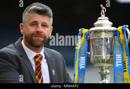 Hampden Park, Glasgow, UK. 17th May, 2018. Scottish Cup Final preview; Stephen Robinson poses with the Scottish Cup Credit: Action Plus Sports/Alamy Live News Stock Photo