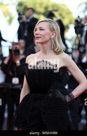 Cannes, France. 17th May, 2018. The president of jury, Australian actress Cate Blanchett poses on the red carpet for the premiere of the film 'Capharnaum' at the 71st Cannes International Film Festival in Cannes, France, on May 17, 2018. The 71st Cannes International Film Festival is held from May 8 to May 19. Credit: Luo Huanhuan/Xinhua/Alamy Live News Stock Photo